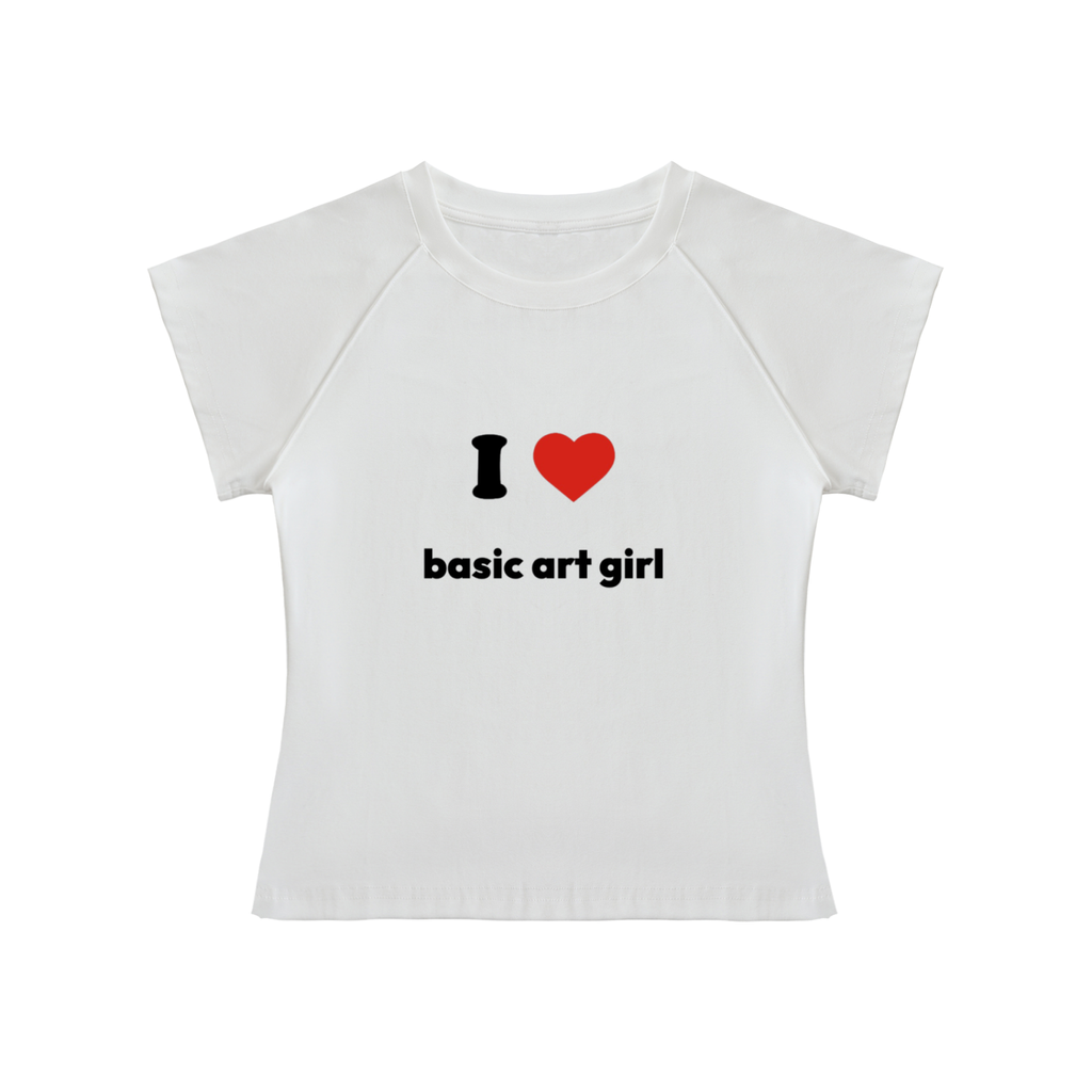 I ♥ basic art girl Raglan Sleeve Crop Top (Grey, White)