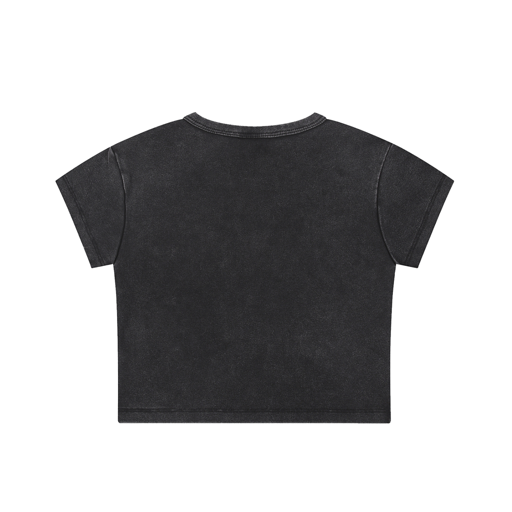 I ♥ basic art girl Snow Washed Crop Top (Pink, Black)
