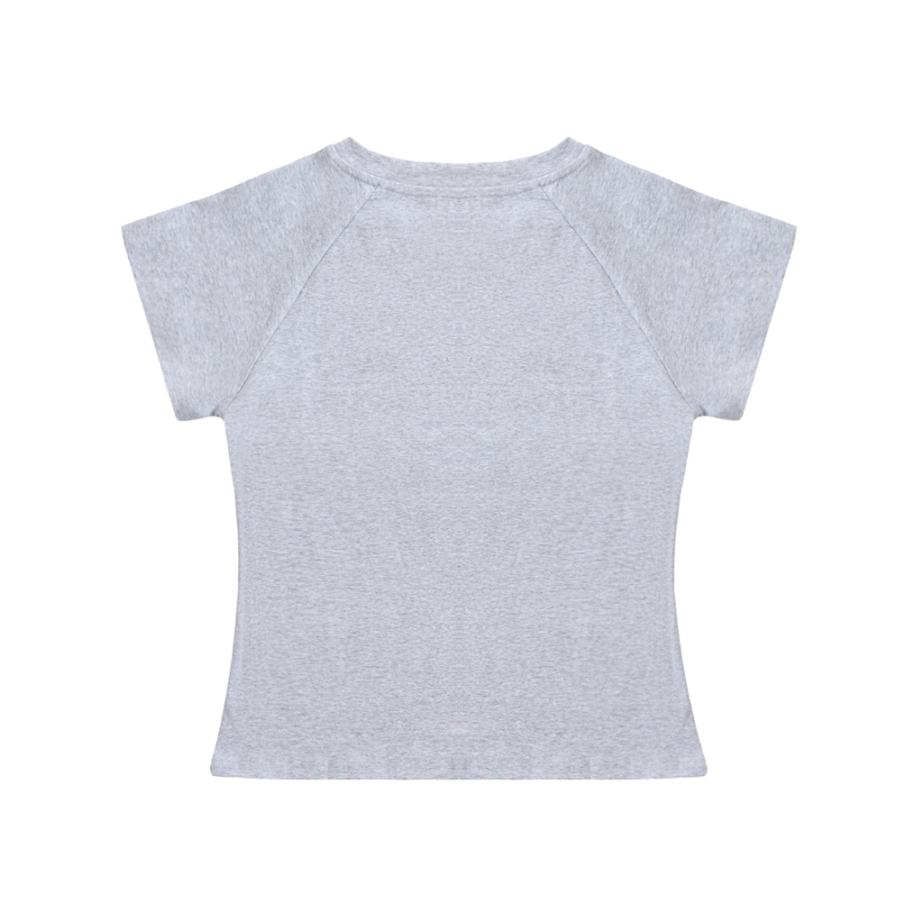 I ♥ basic art girl Raglan Sleeve Crop Top (Grey, White)