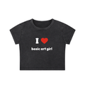 I ♥ basic art girl Snow Washed Crop Top (Pink, Black)