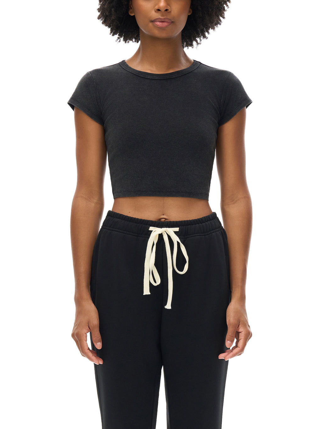 I ♥ basic art girl Snow Washed Crop Top (Pink, Black)
